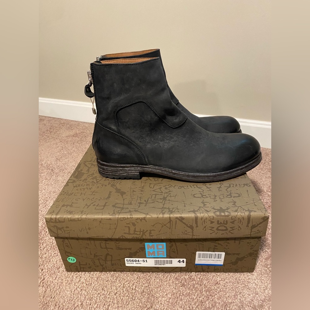 MOMA Mens Black Leather Ankle Boot